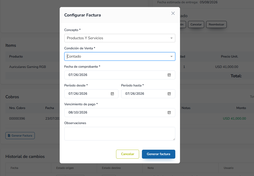 Configuración de factura ARCA en Sinergie